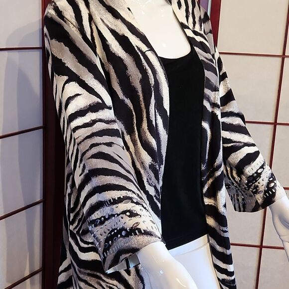 JM Collection Zebra Print Embellished Open-faced Cardigan - Picture 3 of 8